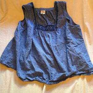 St John's Bay Women 3X Denim Boho embroidered Hippie Western Festival Tank Top